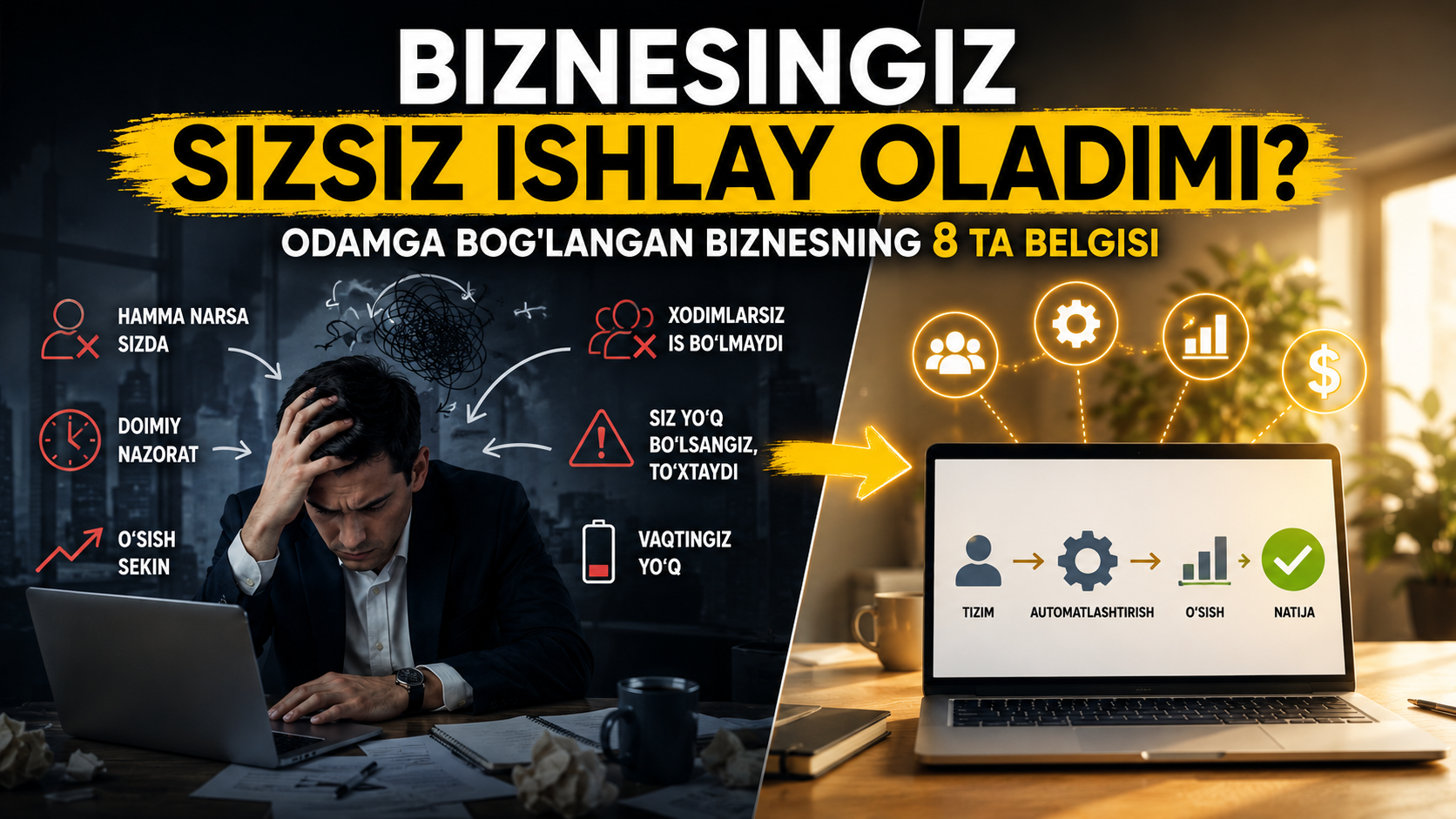 Biznesingiz sizsiz ishlay oladimi? Odamga bog’langan biznesning 8 ta belgisi