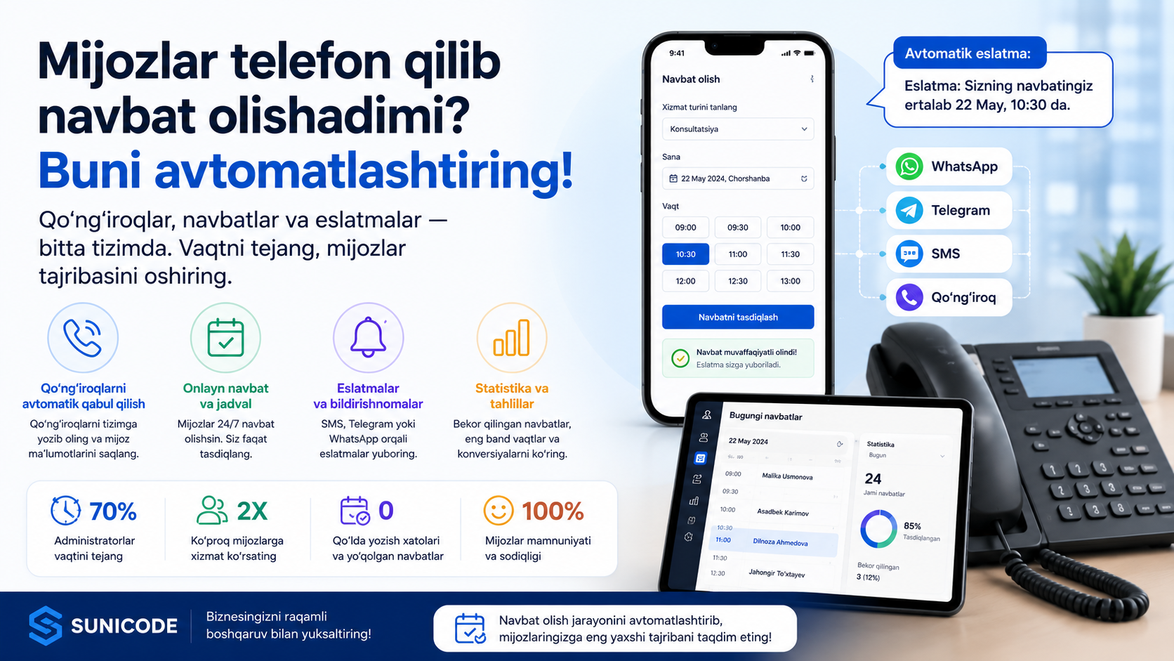 Mijozlar telefon qilib navbat olishadimi? Buni avtomatlashtiring